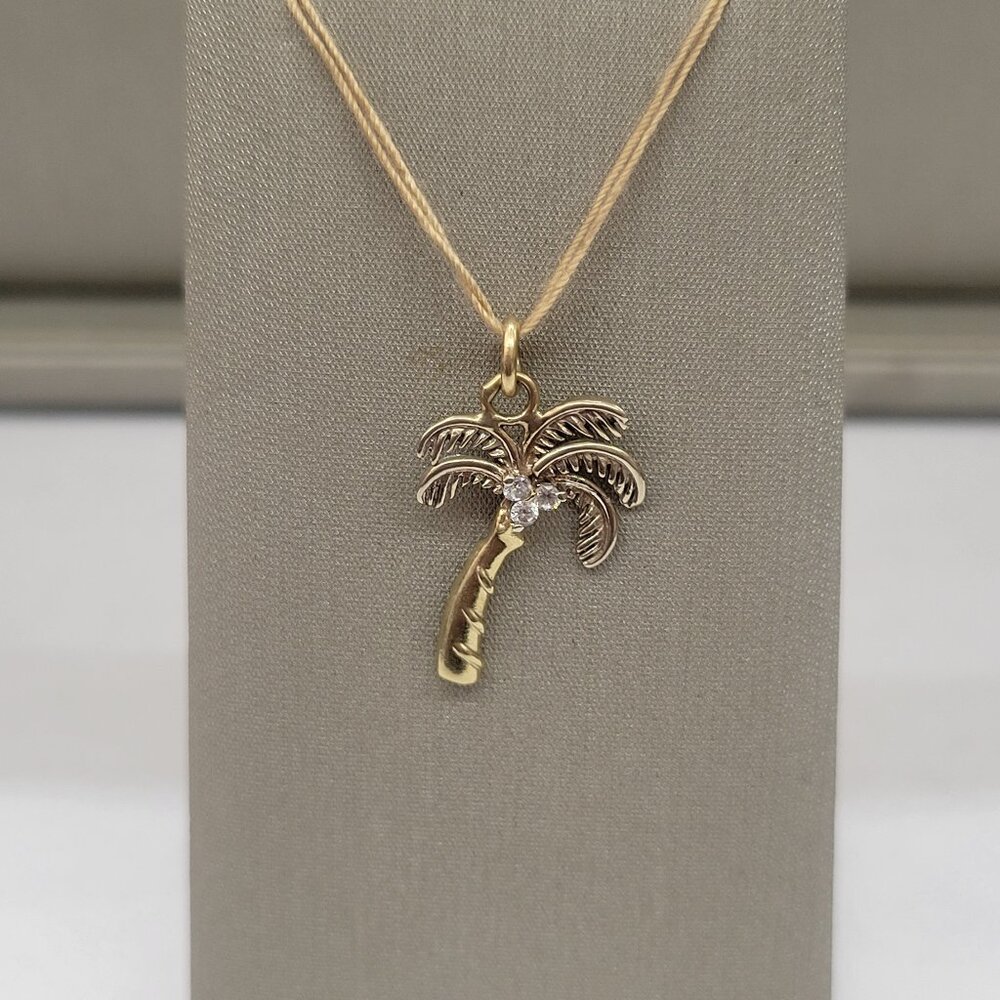 Two Toned Palm Tree with 3 Melee Diamonds - 14kt Yellow Gold and White Gold